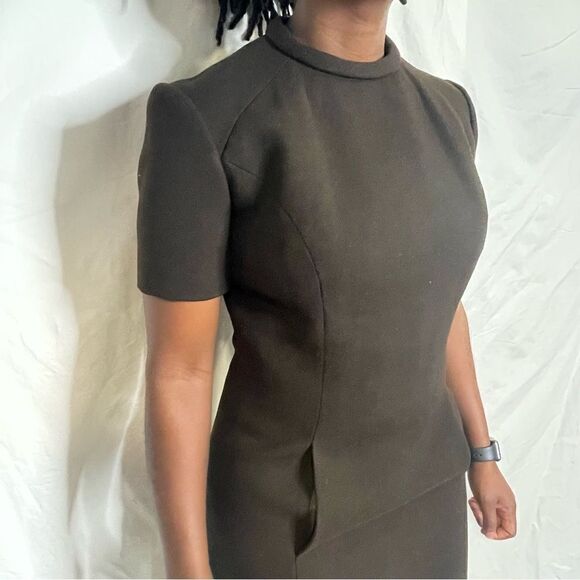 Vintage Chocolate Brown A-line MIDI Dress with pockets - Picture 6 of 11